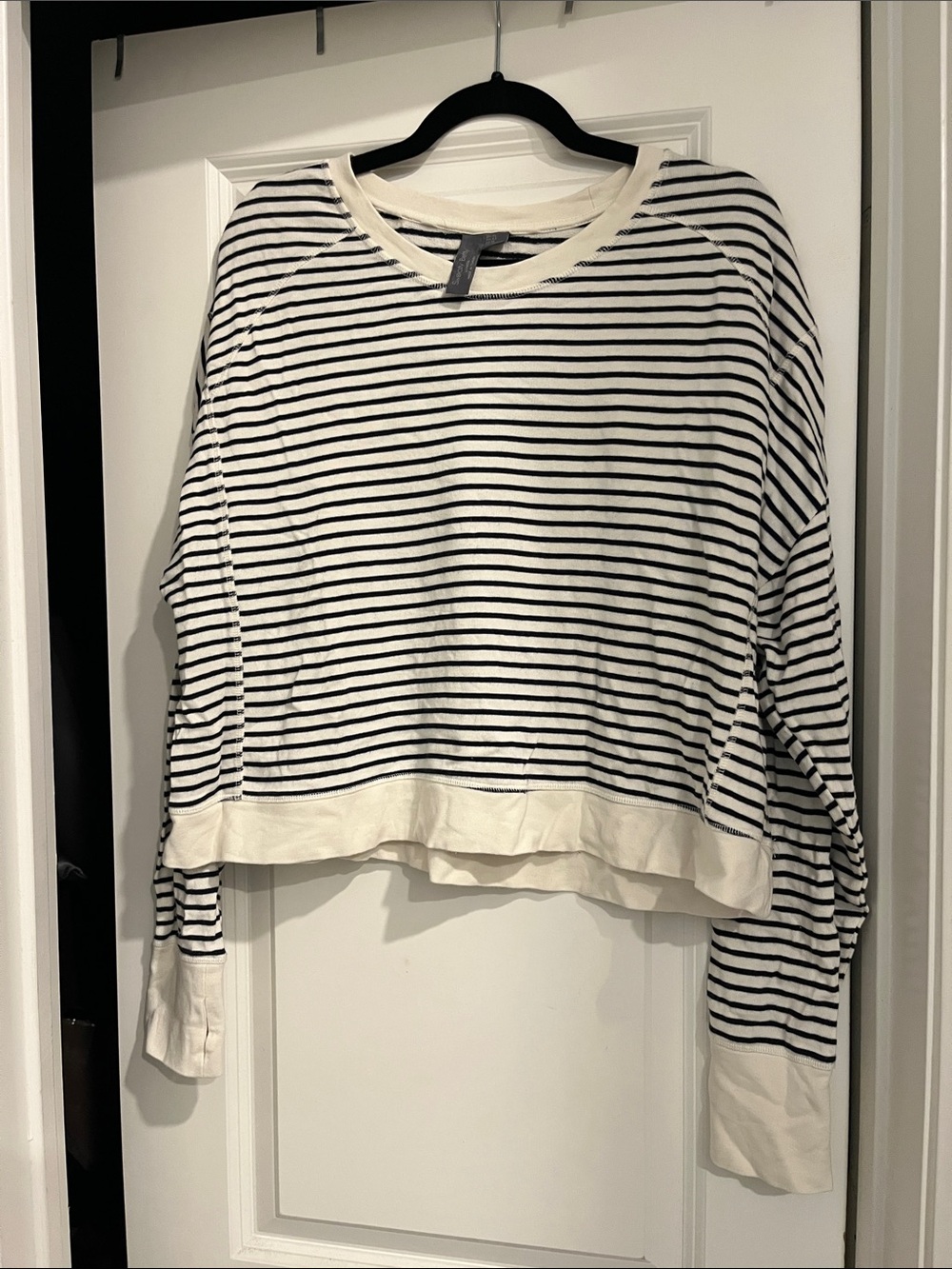 Sweaty Betty Black & Cream Striped Boatneck Sweatshirt